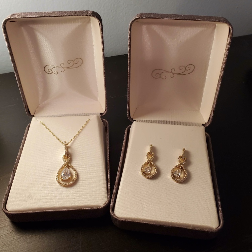 Gold Tone over Silver Cubic Zirconia Teardrop